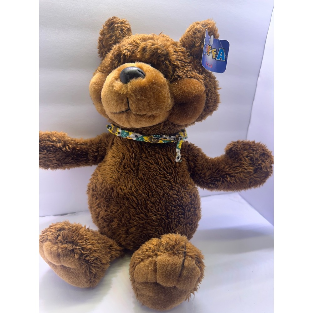 Goffa International Brown Shaggy Teddy Bear Plush with Floral Scarf NWT
